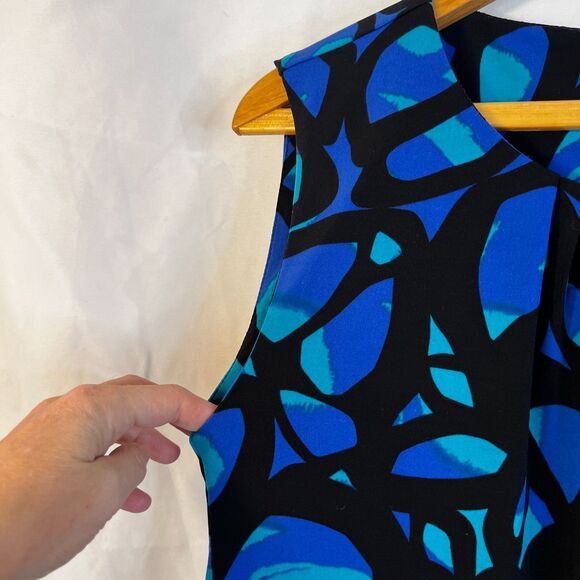 Calvin Klein Bold Abstract Tank Blouse Artsy Pleated Neckline Size XL Office - Picture 5 of 8